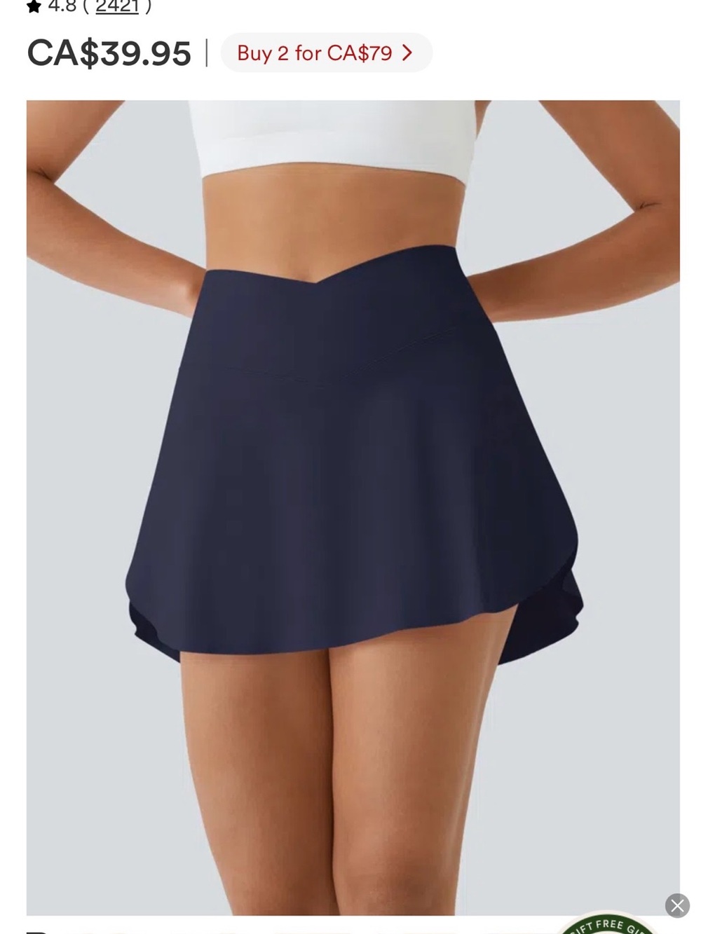 HALARA Navy High-Waist V-Front 2-in-1 Tennis Skirt (Longer 7” length)
